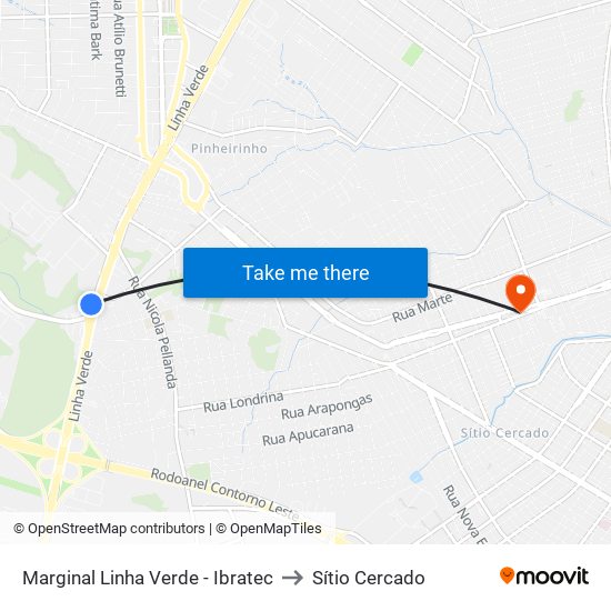 Marginal Linha Verde - Ibratec to Sítio Cercado map