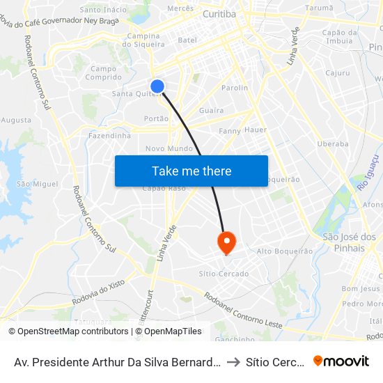 Av. Presidente Arthur Da Silva Bernardes, 607 to Sítio Cercado map