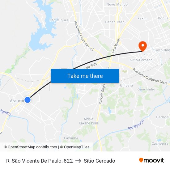 R. São Vicente De Paulo, 822 to Sítio Cercado map