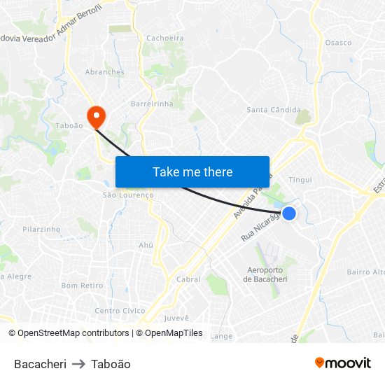 Bacacheri to Taboão map