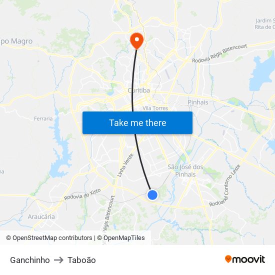 Ganchinho to Taboão map