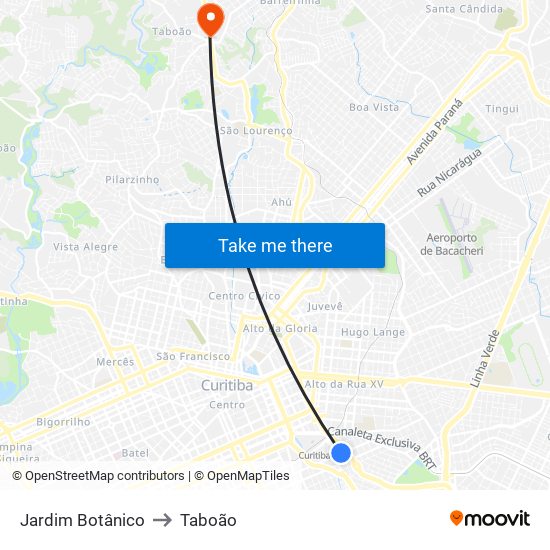 Jardim Botânico to Taboão map