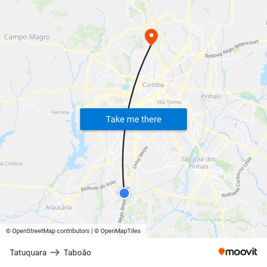 Tatuquara to Taboão map