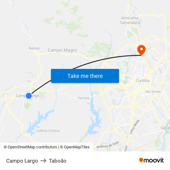 Campo Largo to Taboão map