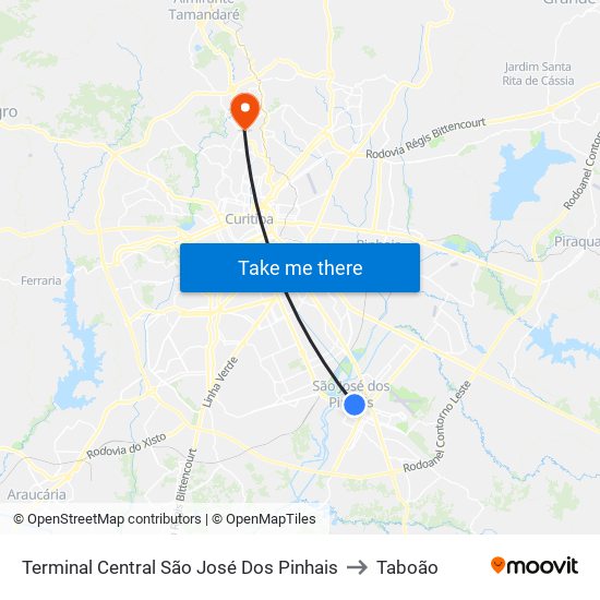 Terminal Central São José Dos Pinhais to Taboão map