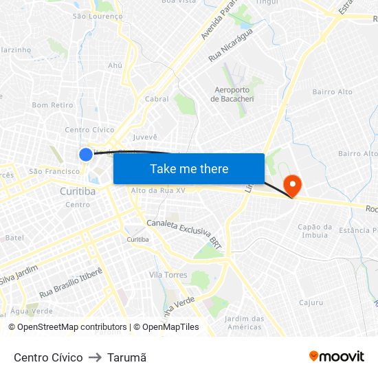 Centro Cívico to Tarumã map