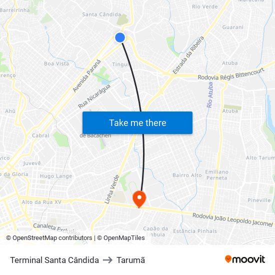 Terminal Santa Cândida to Tarumã map