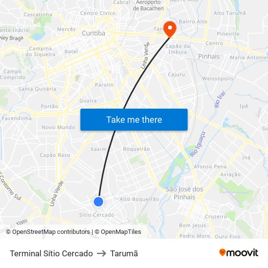 Terminal Sítio Cercado to Tarumã map