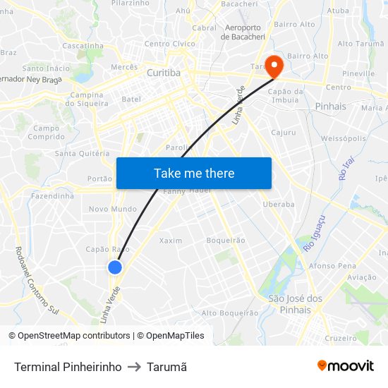 Terminal Pinheirinho to Tarumã map