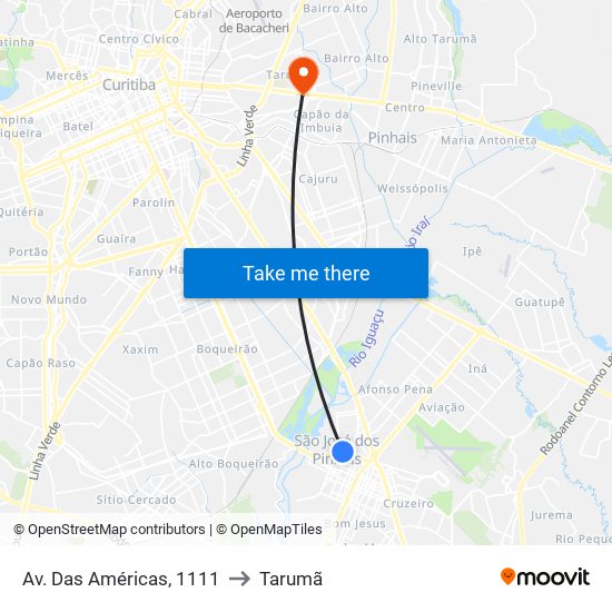 Av. Das Américas, 1111 to Tarumã map