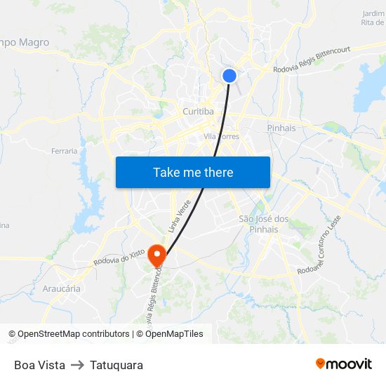 Boa Vista to Tatuquara map