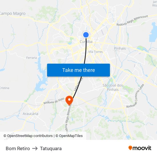 Bom Retiro to Tatuquara map