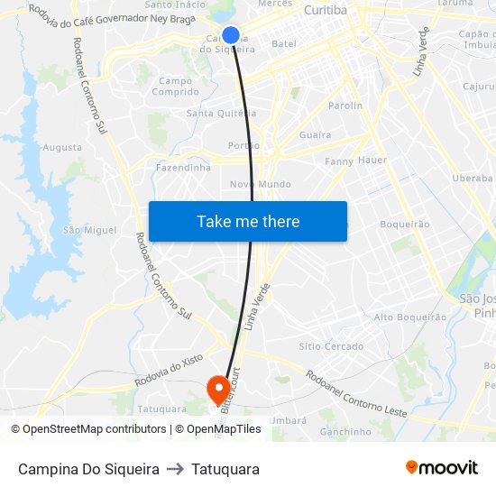 Campina Do Siqueira to Tatuquara map