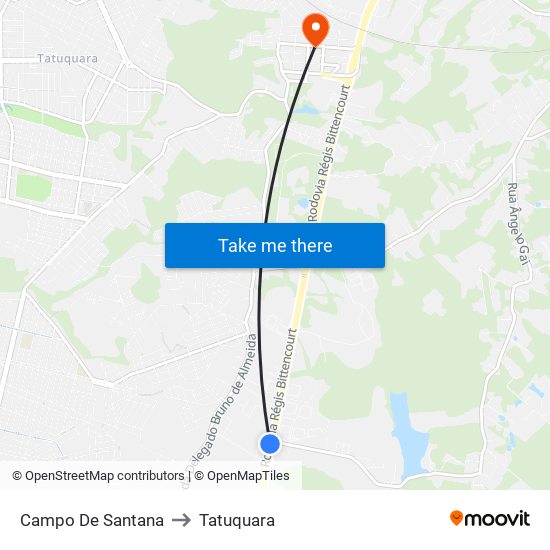 Campo De Santana to Tatuquara map