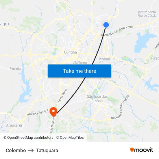 Colombo to Tatuquara map