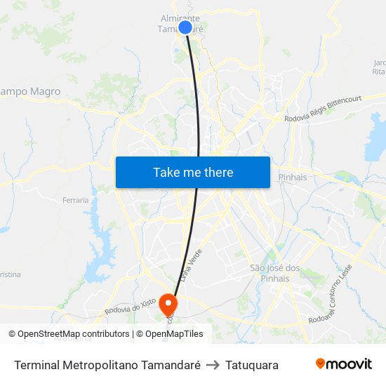 Terminal Metropolitano Tamandaré to Tatuquara map