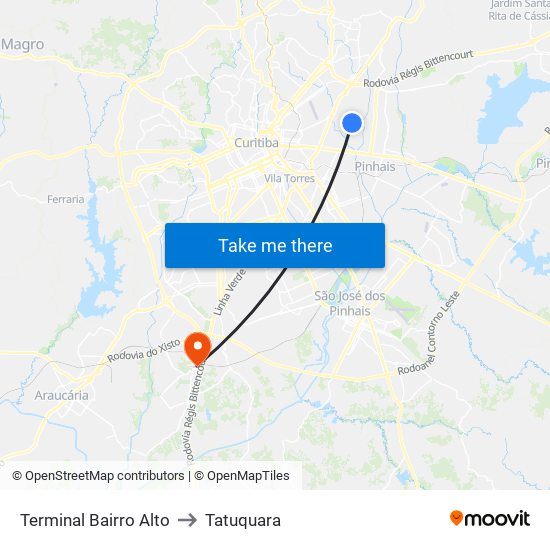 Terminal Bairro Alto to Tatuquara map