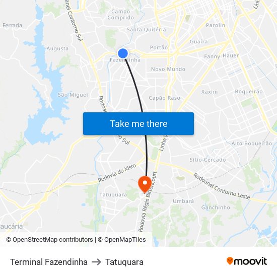 Terminal Fazendinha to Tatuquara map