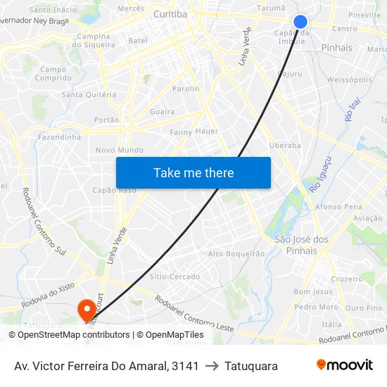 Av. Victor Ferreira Do Amaral, 3141 to Tatuquara map