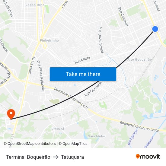 Terminal Boqueirão to Tatuquara map