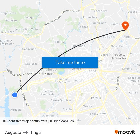 Augusta to Tingüi map