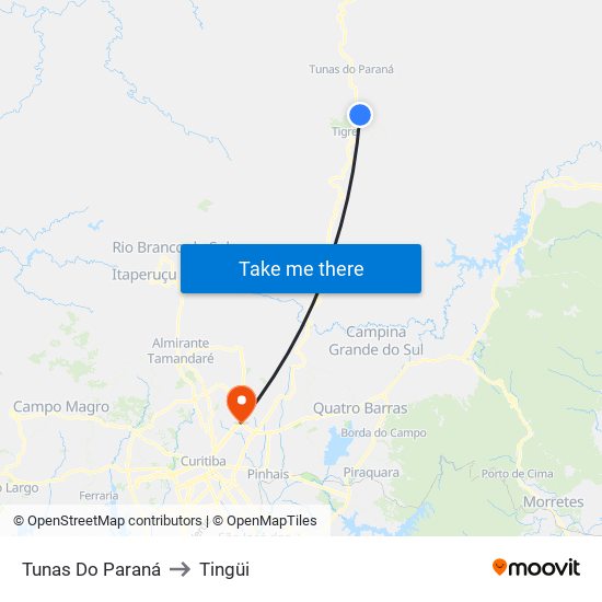 Tunas Do Paraná to Tingüi map