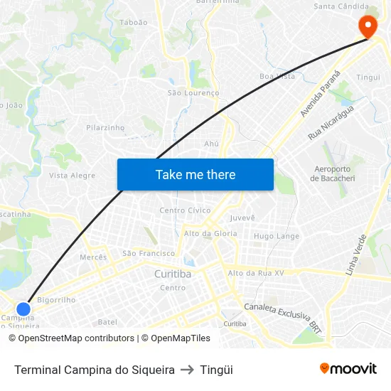 Terminal Campina do Siqueira to Tingüi map