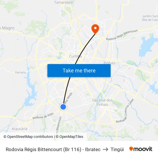 Rodovia Régis Bittencourt (Br 116)  - Ibratec to Tingüi map