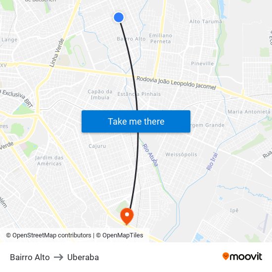 Bairro Alto to Uberaba map