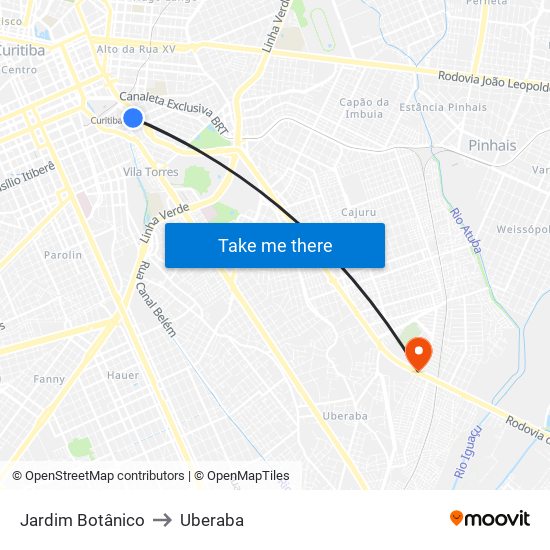 Jardim Botânico to Uberaba map