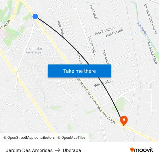 Jardim Das Américas to Uberaba map