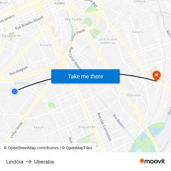Lindóia to Uberaba map