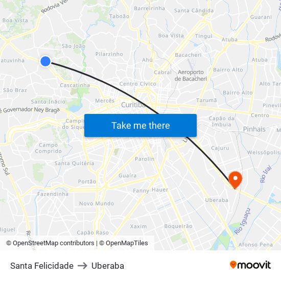 Santa Felicidade to Uberaba map