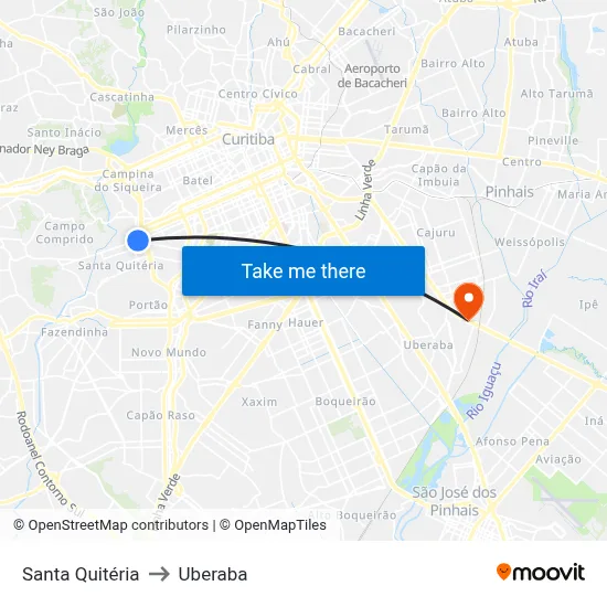 Santa Quitéria to Uberaba map