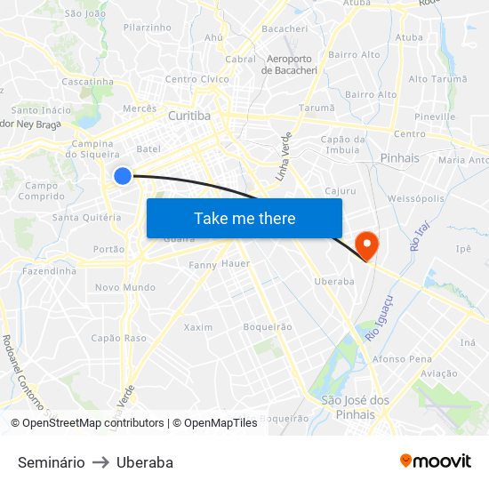 Seminário to Uberaba map