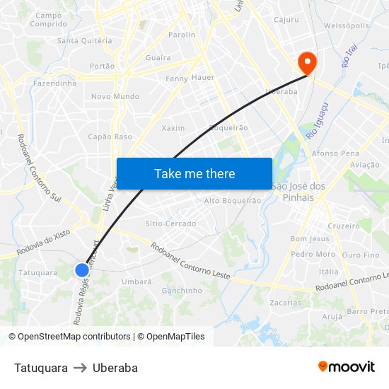 Tatuquara to Uberaba map