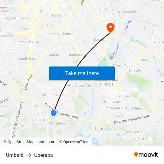 Umbará to Uberaba map
