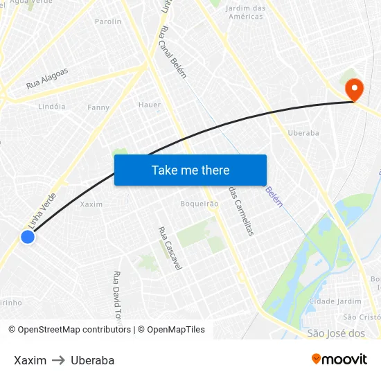 Xaxim to Uberaba map