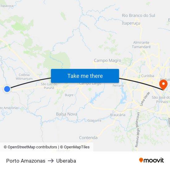 Porto Amazonas to Uberaba map