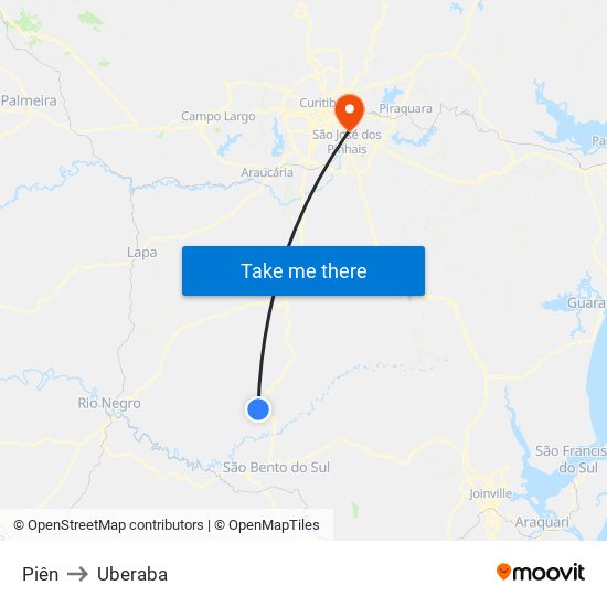 Piên to Uberaba map