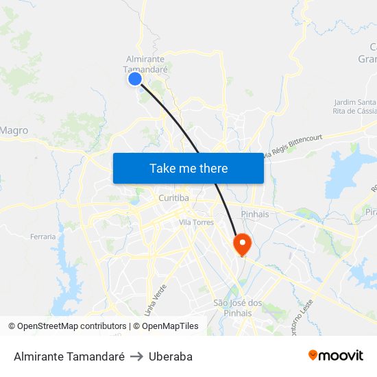 Almirante Tamandaré to Uberaba map