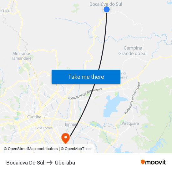 Bocaiúva Do Sul to Uberaba map