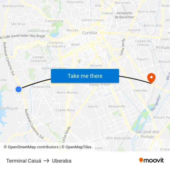Terminal Caiuá to Uberaba map