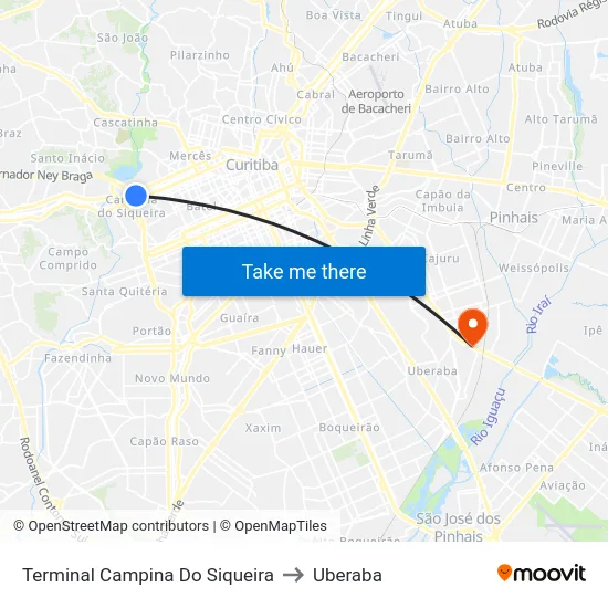 Terminal Campina Do Siqueira to Uberaba map