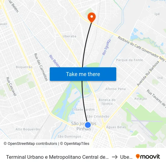 Terminal Urbano e Metropolitano Central de São José dos Pinhais to Uberaba map