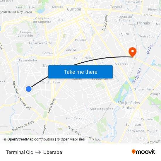 Terminal Cic to Uberaba map