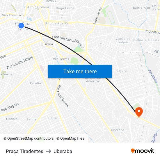 Praça Tiradentes to Uberaba map