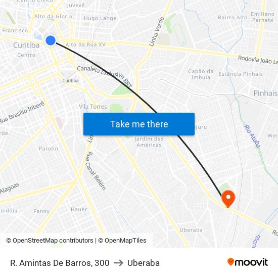 R. Amintas De Barros, 300 to Uberaba map