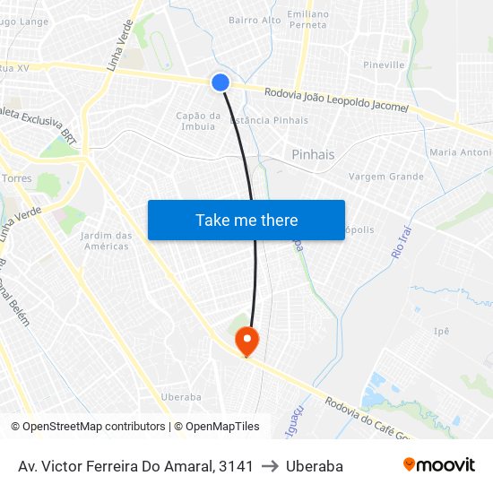 Av. Victor Ferreira Do Amaral, 3141 to Uberaba map