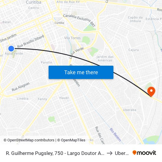 R. Guilherme Pugsley, 750 - Largo Doutor Acir Mullinari to Uberaba map